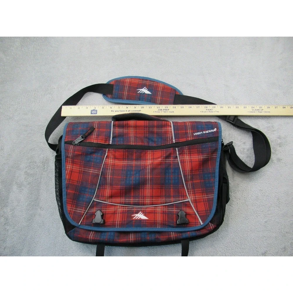 High Sierra Crossbody Laptop Bag Tank Messenger Plaid Flannel Red/Blue 18